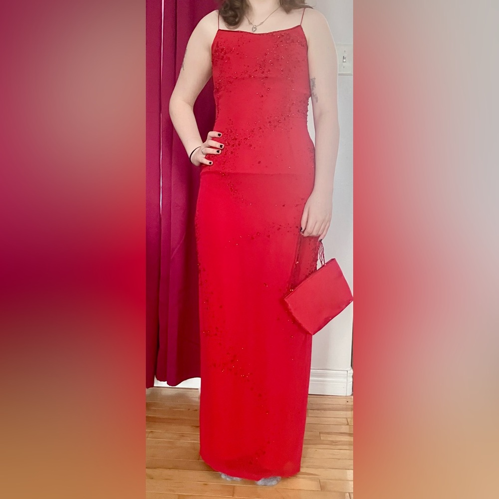Precious Formals formal red beaded gown Size 6 Vintage
